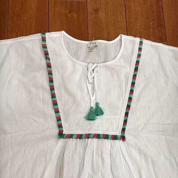 J Crew Fringe beach tunic White Top with Multicolor Trim size S - Picture 5 of 12